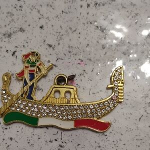 Gold Gondola Brooch with Italian Flag Colors